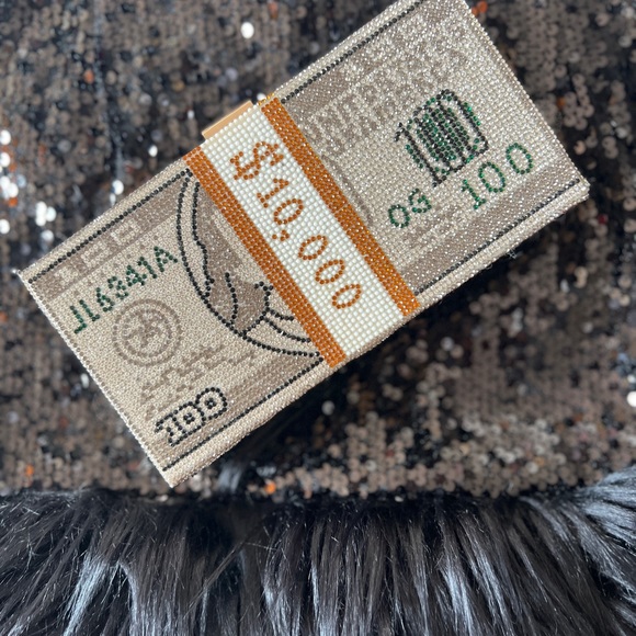 Silver Glitter Money Stack Hard Clutch Bag - Picture 3 of 3